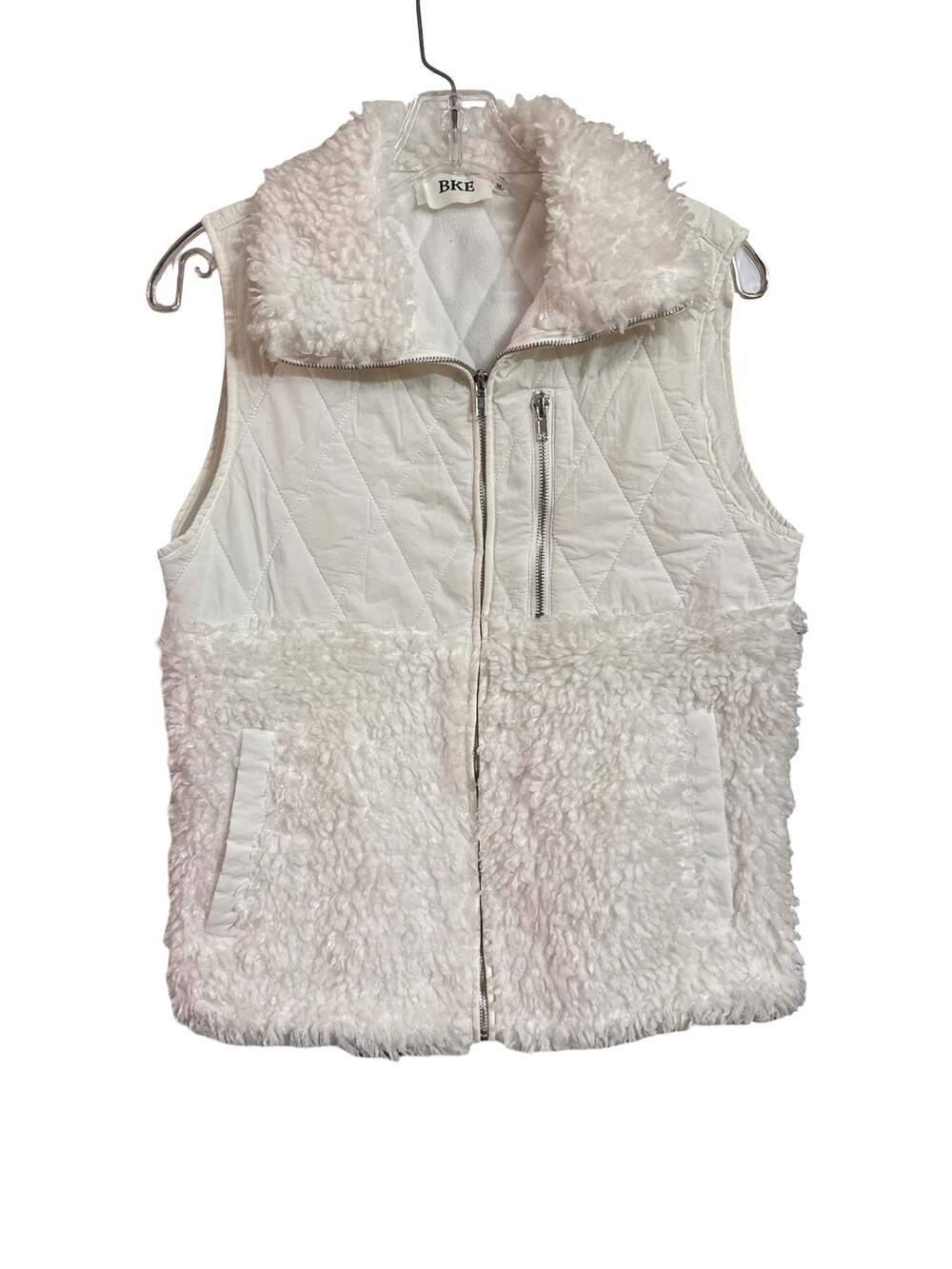 BKE Quilted Sherpa Fleece Winter Vest White Size M